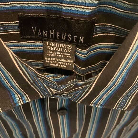 Van Heusen | Boys Black Blue Striped Button Down Dress Shirt 10 - Picture 5 of 9
